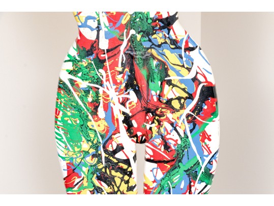 Artisanal Paint Splattered Plaster Manequin On Circular Base