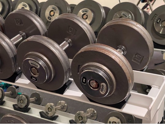 “Rock Barbell And Fitness” Commercial Weight Rack And A Collection Of Free Weights