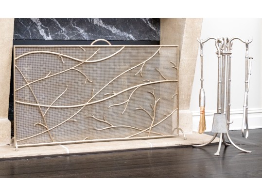 Magnificent Fireplace Screen With Associated Set Of Fireplace Tools 