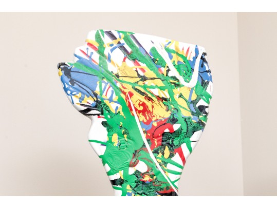 Artisanal Paint Splattered Plaster Manequin On Circular Base