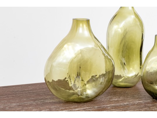 Three Green Tinted Glass Vases