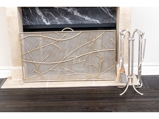 Magnificent Fireplace Screen With Associated Set Of Fireplace Tools 
