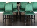 Six Chinese Chippendale Style Black Lacquered Dining Chairs In Green Faux Snakeskin Upholstery