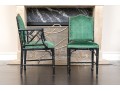 Six Chinese Chippendale Style Black Lacquered Dining Chairs In Green Faux Snakeskin Upholstery