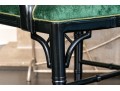 Six Chinese Chippendale Style Black Lacquered Dining Chairs In Green Faux Snakeskin Upholstery