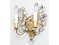 Pair Of French Gilt Metal And Cut Crystal And Amethyst Two-light Wall Sconces 