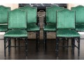 Six Chinese Chippendale Style Black Lacquered Dining Chairs In Green Faux Snakeskin Upholstery