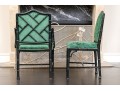 Six Chinese Chippendale Style Black Lacquered Dining Chairs In Green Faux Snakeskin Upholstery