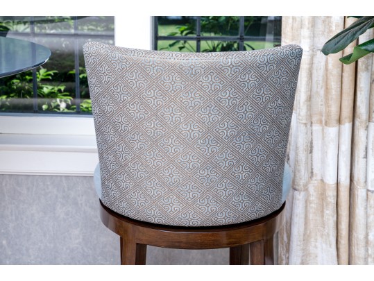 Hightop Tulip Based Bistro Table With Pair Of Custom Upholstered Swivel Stools