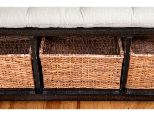 Solid Wood Bench With Open Storage And Baskets