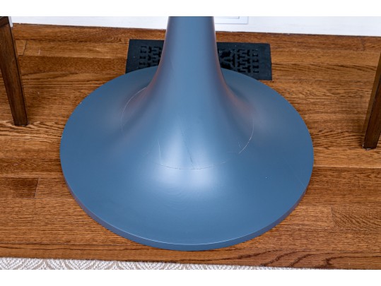 Hightop Tulip Based Bistro Table With Pair Of Custom Upholstered Swivel Stools