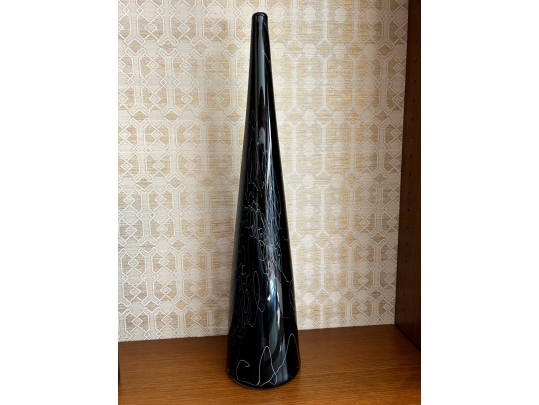 Pair Of Black Glass Latticino Vessels 