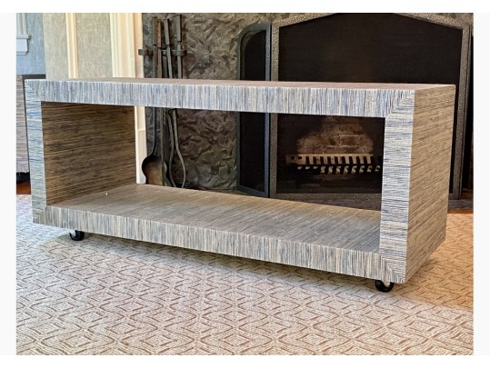 Grasscloth Wrapped Parsons Style Bench On Casters (1 Of 2)