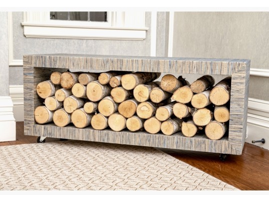 Grasscloth Wrapped Parsons Style Bench On Casters (1 Of 2)