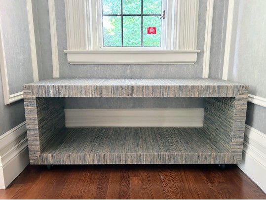 Grasscloth Wrapped Parsons Style Bench On Casters (1 Of 2)