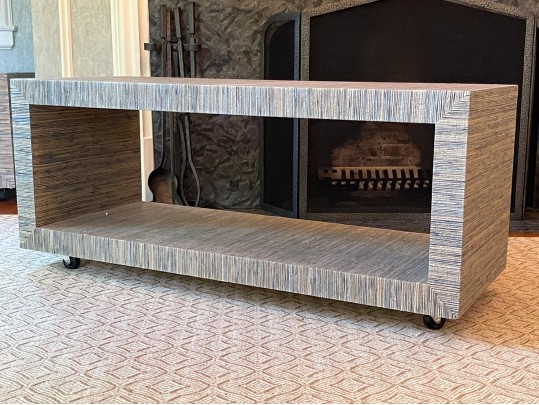 Grasscloth Wrapped Parsons Style Bench On Casters (1 Of 2)