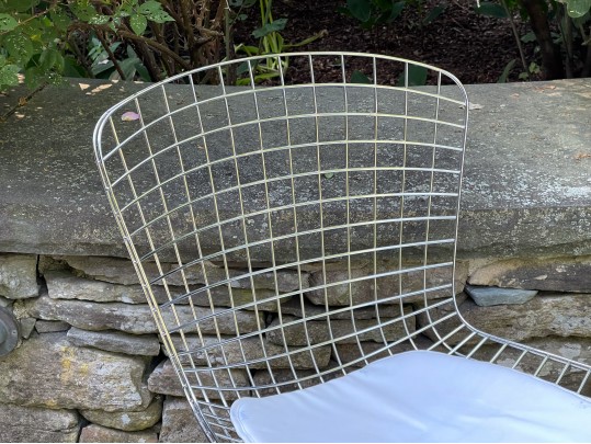 Bertoia Style Wire Chair With Faux Leather Cushion