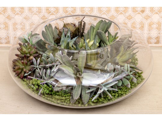Large Terrarium With Faux Succulents