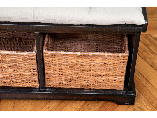Solid Wood Bench With Open Storage And Baskets