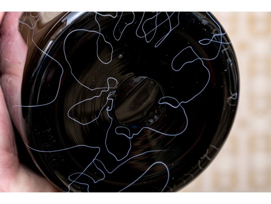 Pair Of Black Glass Latticino Vessels 