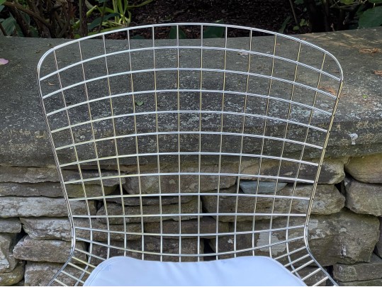 Bertoia Style Wire Chair With Faux Leather Cushion