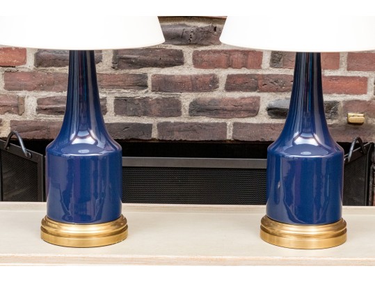 Pair Of Visual Comfort Midnight Blue Porcelain Table Lamps