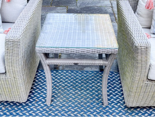 Pair Of Summer Classics Woven Swivel Chairs With Coordinating Side Table