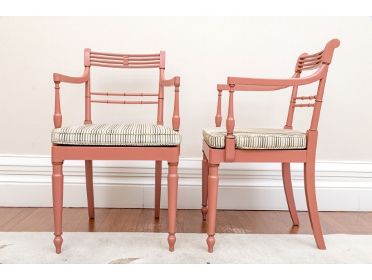 Dusty Pink Cane Armchairs With Cushions