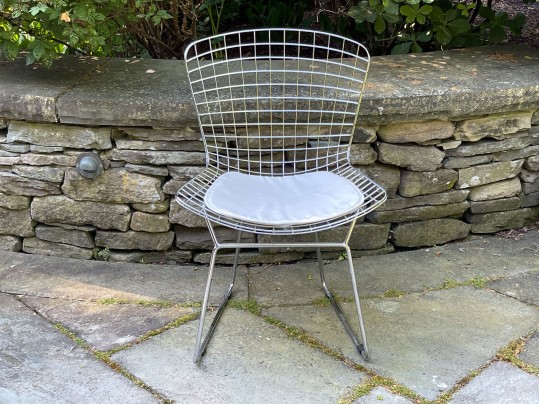 Bertoia Style Wire Chair With Faux Leather Cushion