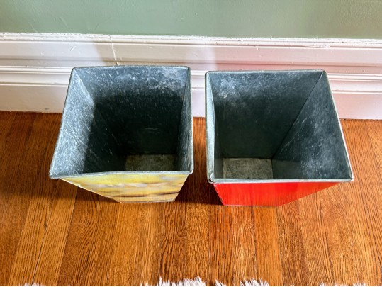Galvanized And Decoupaged Vintage Sports Wastebaskets