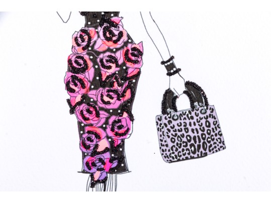 Trio Of Fashion Drawings, Mixed Media