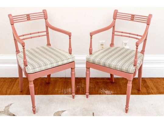 Dusty Pink Cane Armchairs With Cushions