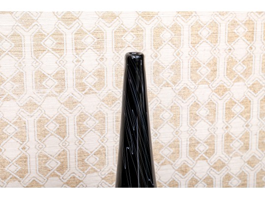 Pair Of Black Glass Latticino Vessels 