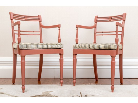 Dusty Pink Cane Armchairs With Cushions