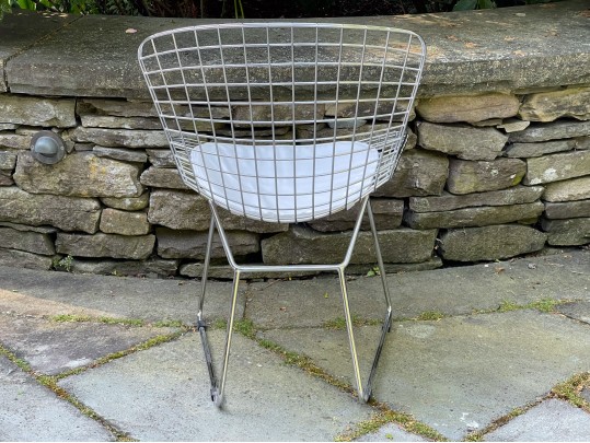 Bertoia Style Wire Chair With Faux Leather Cushion