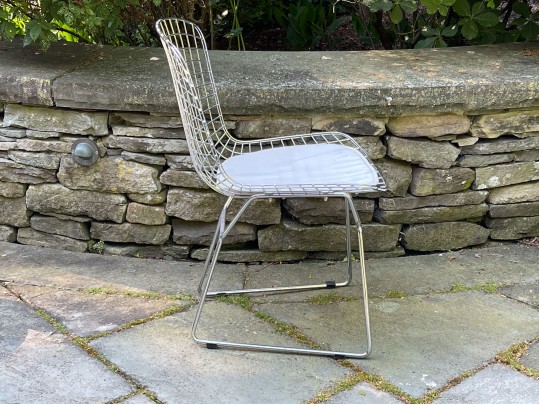Bertoia Style Wire Chair With Faux Leather Cushion