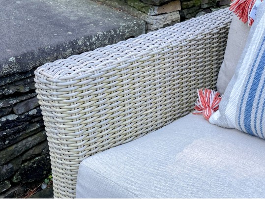 Pair Of Summer Classics Woven Swivel Chairs With Coordinating Side Table