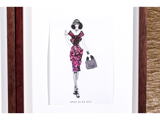 Trio Of Fashion Drawings, Mixed Media