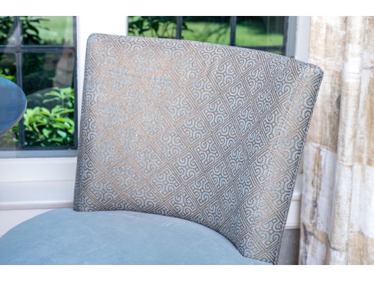 Hightop Tulip Based Bistro Table With Pair Of Custom Upholstered Swivel Stools