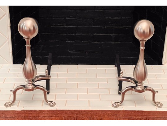 Nickel Finish Claw Footed Andirons