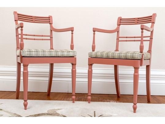Dusty Pink Cane Armchairs With Cushions