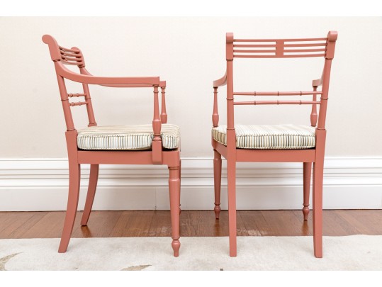 Dusty Pink Cane Armchairs With Cushions