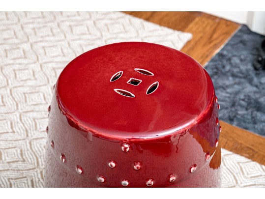 Ceramic Garden Stool In Oxblood 