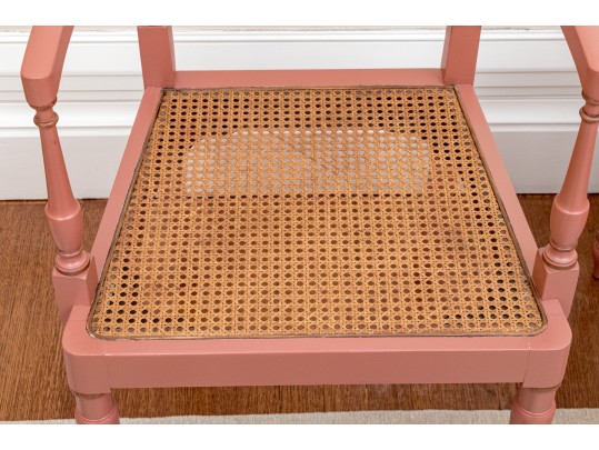 Dusty Pink Cane Armchairs With Cushions