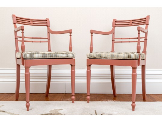 Dusty Pink Cane Armchairs With Cushions