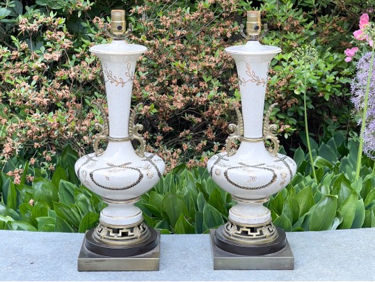 Pair Of Vintage Hand Painted Lamps