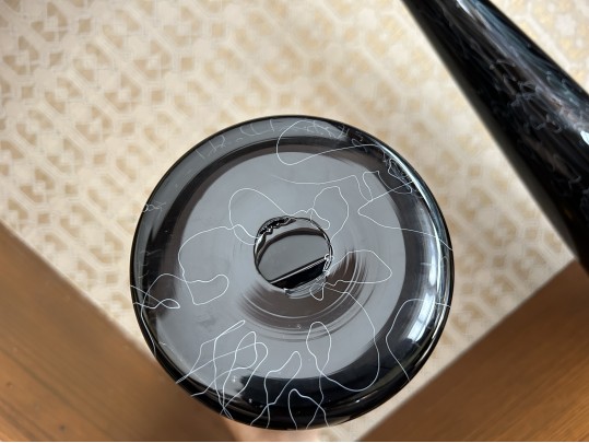 Pair Of Black Glass Latticino Vessels 