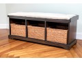 Solid Wood Bench With Open Storage And Baskets