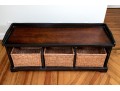 Solid Wood Bench With Open Storage And Baskets
