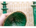Primitive Green Ceramic Candle Holders & Jar